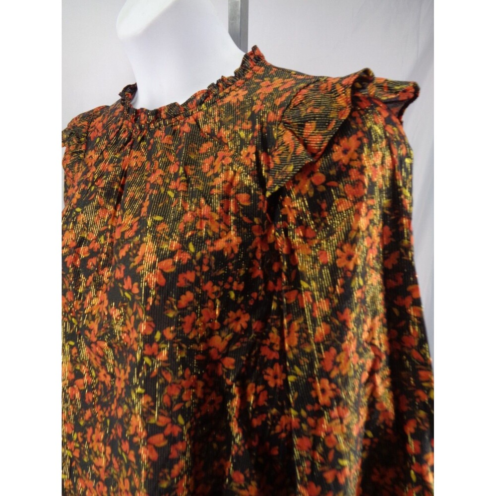 Gap Floral Metallic Ruffle Top Blouse Size Medium - Picture 9 of 14
